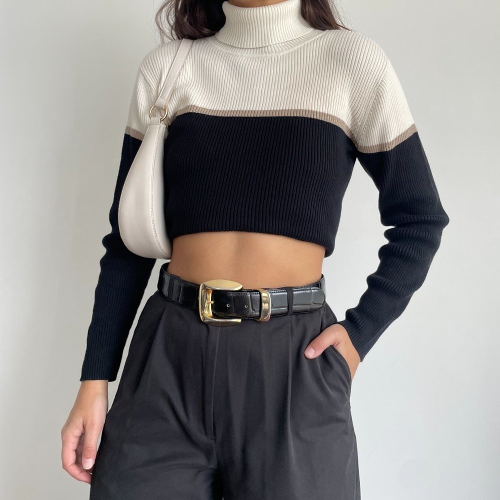 Liz Claiborne minimalist long sleeve cotton knit turtleneck sweater - Picture 2 of 8